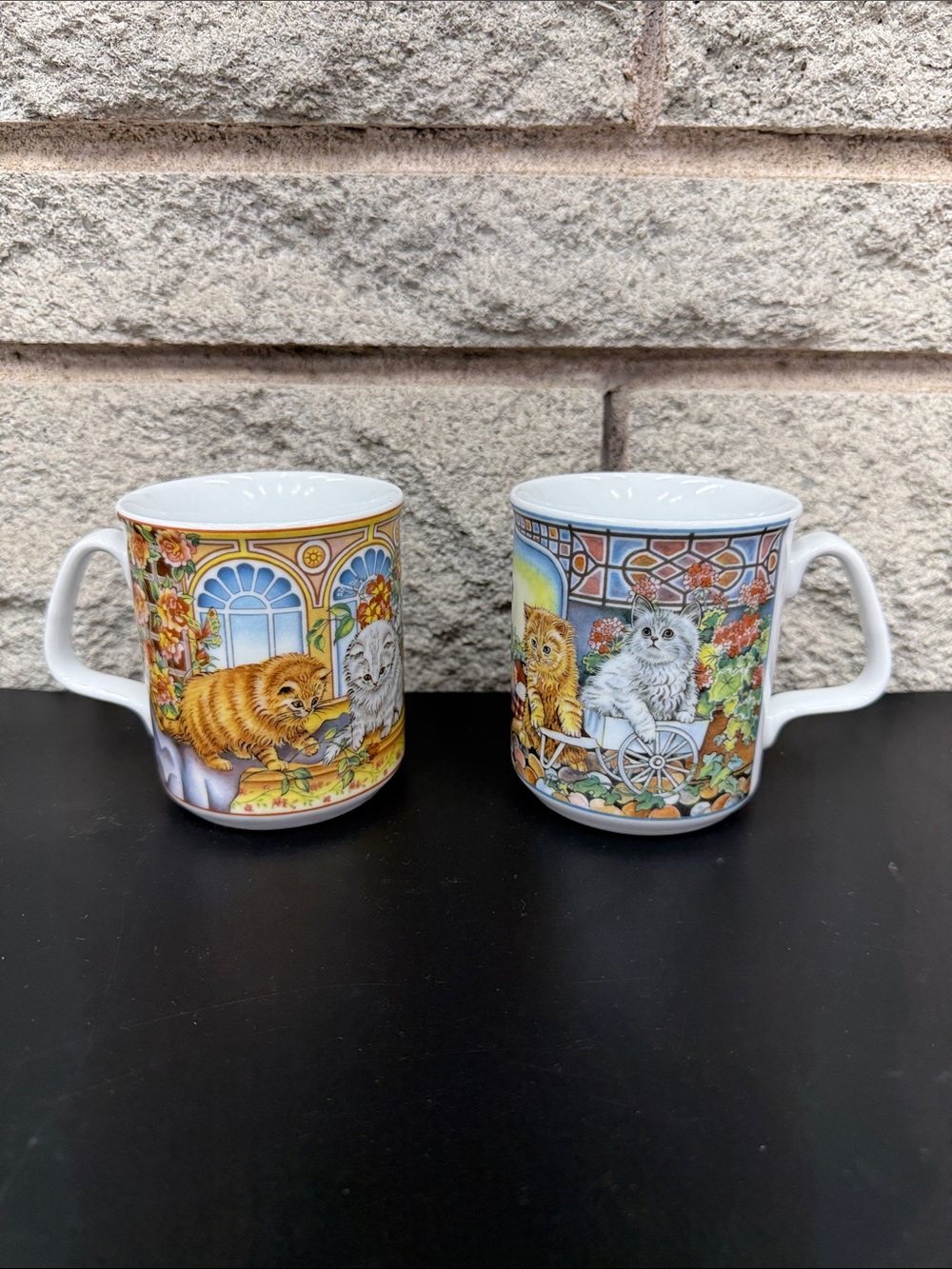Whimsical Cat-Illustrated Ceramic Mug — White with Colorful Artwork
